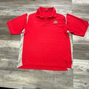 Ohio‎ State Polo Shirt Red Gray Nike Swoosh Mesh Polyester Mens XL Buckeyes OSU